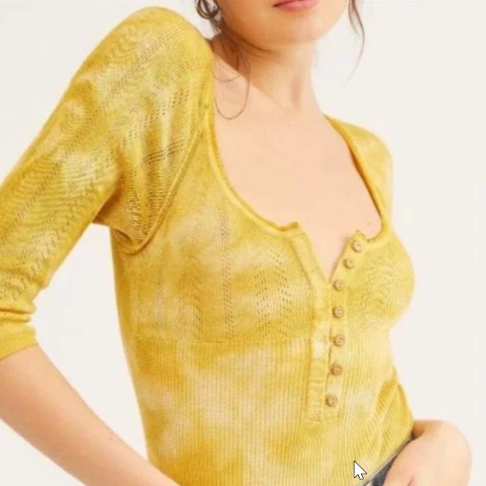 Free People Rory Knit Yellow Henley Top